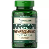 Flaxseed &amp; Cod Liver Oil 1000 mg Omega 3, 6 &amp; 9 100 softgels