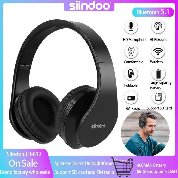 Siindoo JH-812 Black Bluetooth Headphone Foldable Stereo Music ...