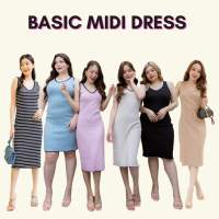 Basicnotbasics - basic midi dress เดรสคอวี ผ้ายืด