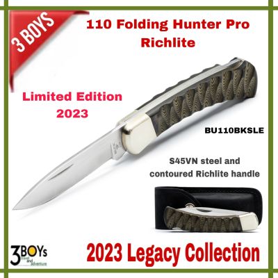 มีด Buck รุ่น 110 Folding Hunter Pro Richlite Limited Edition 2023 ใบมีด 3.75" เหล็ก S45VN ด้ามจับสแกลลอป พร้อมซองกลับหนังดำ ผลิต USA.