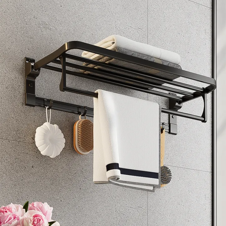 Space Aluminum Towel Rack Punchfree Bathroom Storage Rack WallMounted