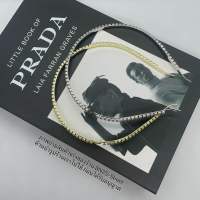 Prada Embellished brass headband ที่คาดผมปราด้า งานเพชร ประดับโลโก้  ตัวคาดผมเป็นเพชรทั้งแถบ มีอะไหล่เงิน- ทอง