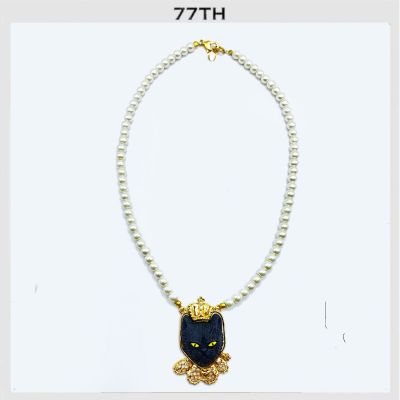 77th Black cat couture pearl necklace