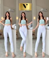 ?V-JEANS1?พร้อมส่งสกินนี่ กางเกงยีนส์ขาเดฟสีขาว ยีนส์ขายาวยีนส์เข้ารูปยีนส์เอวสูงไซส์32-34นิ้วยีนส์ยืดไซส์ใหญ่VSHOP