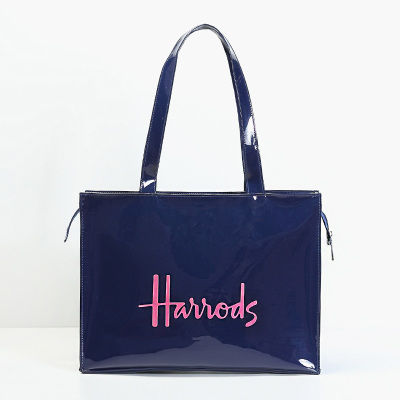 harrods-กระเป๋าช้อปปิ้ง-pvc-กันน้ำความจุขนาดใหญ่กระเป๋าใส่ปิ่นโตลายตัวอักษรกระเป๋าสะพายไหล่แบบหิ้ว