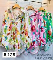 135.เสื้อเชิ้ตซัมเมอร์ รับลมร้อน สีสันสดใส เสื้อเชิ้ตลายดอกสงกรานต์