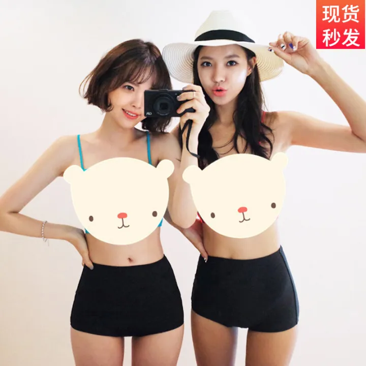 South Korea High Waisted Alone Triangle Boxer Conservative Swimming Trunks Female Belly Covering