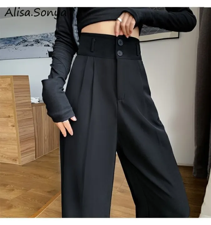 Alisa.Sonya(Size up) Women High Waist Casual Wide Leg Long Palazzo Pants  Trousers Plus Size Work Long Straight Suit Pants | Lazada PH