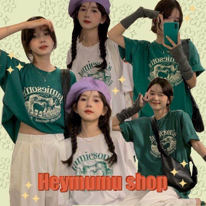 heymu-เสื้อโอเวอร์ไซส์-jamieson-สไตล์สายชิวล์-สกีนงานสวย-สีขาว-เขียวแขนสั้นแฟชั่น-ผ้าเด้ง-160