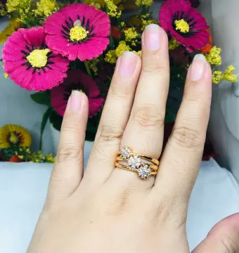 Jual CINCIN WANITA ANTI KARAT WARNA EMAS BUNGA PERMATA AMERICAN