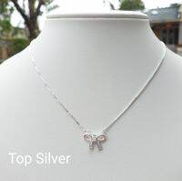 Top Silver:สร้อยคอเงินแท้925 No.4ลายโบว์ฝังเพชร