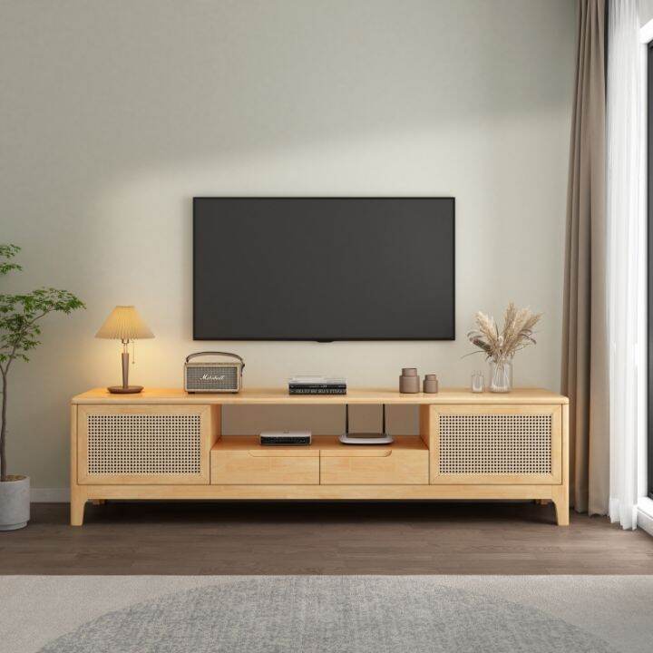 Solid Wood Rattan TV Cabinet Scandinavian Small Apartment Living Room ...