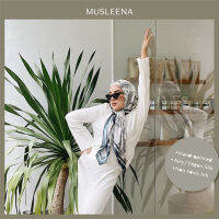 [MUSLEENA] TROPICAL THAI SCARF . BLACK GREY +4 More Colours . ผ้าพันคอ ผ้าคลุมผมสีขาว/เทาดำลายใบไม้ ลวดลายวาดมือก่อนพิมพ์แบบปลอดสาร บรรจุในกล่องแข็งพิมพ์ทอง