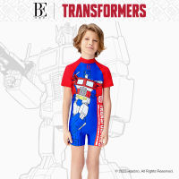 BE vandan ชุดว่ายน้ำเด็กซีรีส์ Transformers ชุดว่ายน้ำวันพีซขาตรงสำหรับเด็กผู้ชายแข่งรถระดับมืออาชีพสินค้าใหม่2023