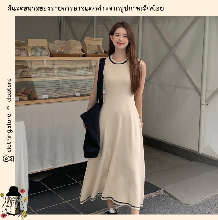 clo-งานนำเข้า-ชุดเดรสแขนกุดผ้าไหมพรมตัวยาวใส่สบายน่ารักมากๆ