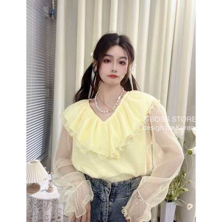 พร้อมส่ง-งานบิ๊กไซส์อก-42-เสื้อฟรุ้งฟริ้งออกงาน-เสื้อลูกคุล-เสื้อคัลเลอร์ฟลู