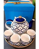ชุดกาน้ำชาเซรามิคขอบทอง เซต 6 ชิ้นพร้อมกล่องผ้าใหม(กาน้ำชา 800ml,ถ้วยชา 4 ออนซ์ 4ใบ,จานรอง 8 นิ้ว 1ใบ)