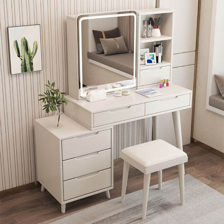 Nordic Solid Wood Dressing Table Cream Style Log Makeup Table Bedroom