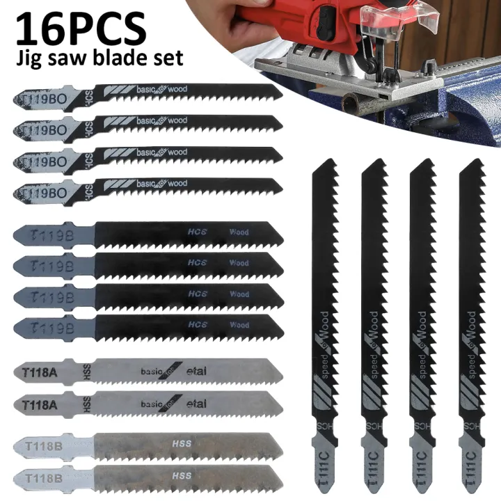 16Pcs Jig saw Blade Set T Shank Fast Down Cut Worktop Wood Cutting DIY Power Tool Accessories