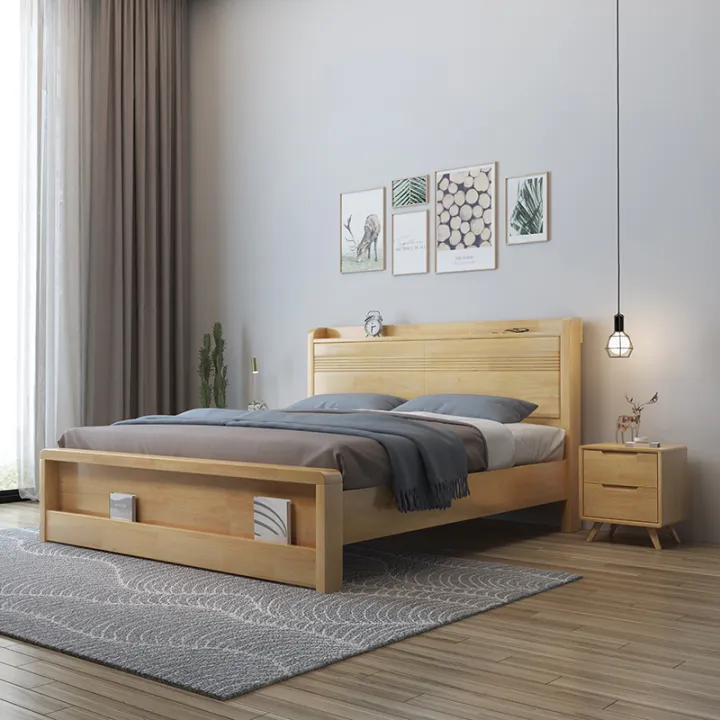 Nordic Solid Wood Bed 1.8 M Double Bed Modern Minimalist Master Bedroom ...