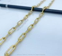 G607 สร้อยคอสเตนเลสแท้ ลายโซ่แบนเงา (โซ่us) สี gold กว้าง5.5mm ไม่ลอกไม่ดำใส่อาบน้ำได้ เลือกความยาวได้ตะขอก้ามปู