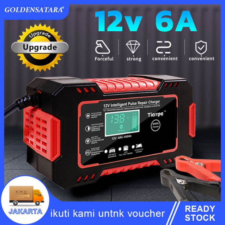Charger Aki Portable 12V 6A Repair Aki Otomatis Mobil Dan Motor LCD
