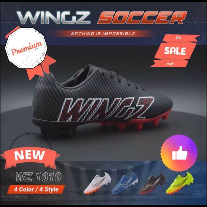WINGZลิขสิทธิ์💯)ไซส์ 3345 รองเท้าฟุตบอล/สตั๊ด หนังอัดลายลอน พื้นยึด