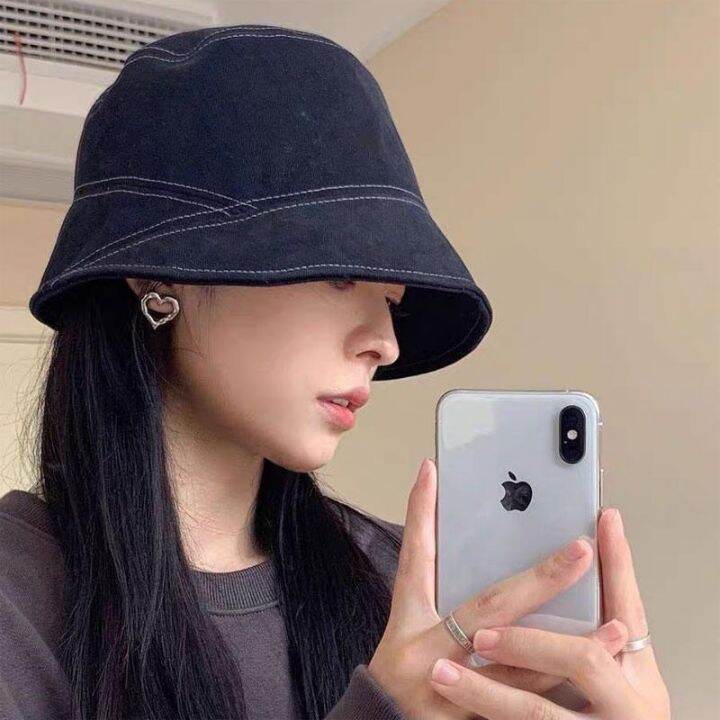 หมวกบักเก็ตแฟชั่นสไตล์เกาหลีทรงเอชายหญิงใส่ได้