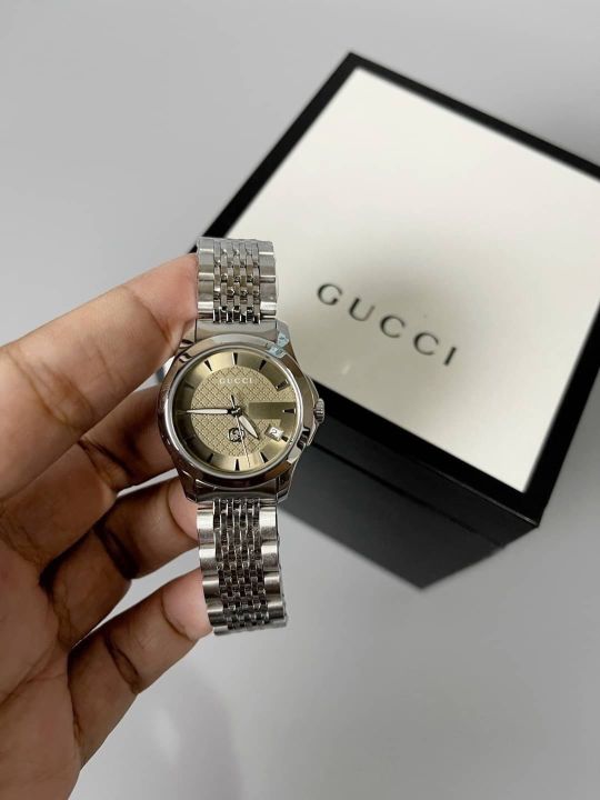 นาฬิกาข้อมือสำหรับผู้หญิง-watch-new-gucci-g-timeless-หน้าปัดน้ำตาล-ขนาด-27mmรับประกันของแท้-100-ไม่แท้ยินดีคืนเงินเต็มจำนวน