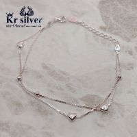 Kr silver | สร้อยข้อมือเงินแท้ (อิตาลี) ลายกล่อง (box) คั่นลายหัวใจและบอล ยาว 6.5-8 นิ้ว (ปรับระดับได้)