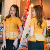 เสื้อลายขอพระราชทาน คอจีน ระบายเอว