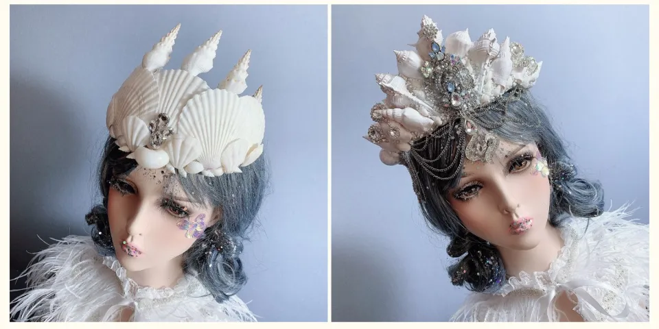 Shark Mermaid Crown Ice and Snow Crystal cos Hanfu Headdress Accessories  Handmade Lolita Marine Shell Style Fashion Novelty