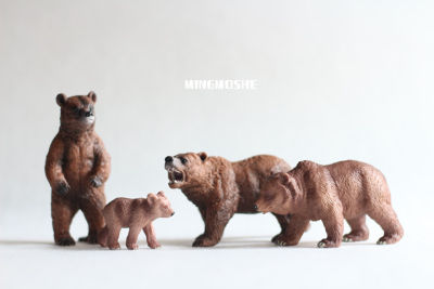 สัตว์จำลองของจริงหมีกริซลี่หมีสีน้ำตาลหมีน้อยโมเดลสัตว์ป่าของตั้งโชว์