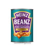 (Free shipping) Heinz Baked Beans and Pork Sausages in tomato sauce 415 g ถั่วอบและไส้กรอกหมูในซอสมะเขือเทศ ตรา ไฮนซ์ 415 กรัม