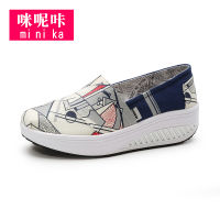 ร้อน, ร้อน★Korean-style Summer Thick Bottomed Canvas Shoes Platform WOMENS Shoes Rocking Shoes Slanted Heel Slip-on Lazy Shoes Cloth Shoes, Minika