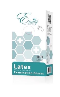 ถุงมือ ลาเท็กซ์ LATEX POWDERED มีแป้ง EMILY GLOVES เหนียว ทนทาน เกรดการแพทย์กล่องละ 50 คู่