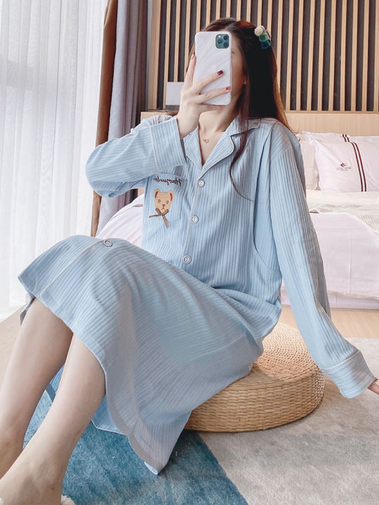 Comfortable Cotton Maternity Nightgown For Spring And Autumn Long