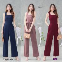 15954 Jumpsuit จั้มสูทสายเดี่ยว ขายาว มีโบว์ผูกเอาปรับระดับเอวได้