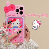 Wansheng เคสโทรศัพท์มือถือ iPhone 13 iphone14promax ลายลูกแมวผูกโบว์สีชมพูสวยหวานสำหรับสาวๆเคสซิลิโคนหุ้มทั้งเครื่องกันกระแทกไอเดียสร้างสรรค์มีโซ่สำหรับผู้หญิงแบบใหม่11 14Pro 12 14PM