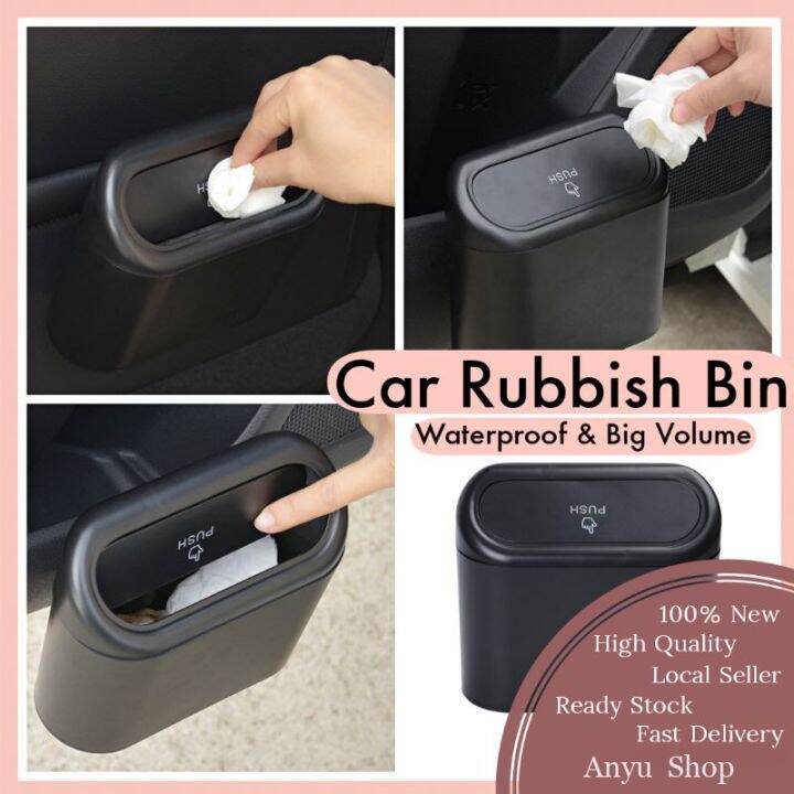 Car Rubbish Bin With Lid Cover Holder Dustbin Trash Can Tong Sampah