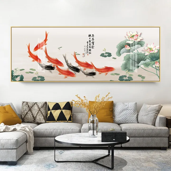 Lucky Nine Fish Pattern Living Room Decorative Painting Sofa Background Mural Lotus Zen Bedside Bedroom Surplus Year after Year Hanging Painting | Lazada PH Lucky Nine Fish Pattern Living Room Decorative Painting Sofa Background Mural Lotus Zen Bedside Bedroom Surplus Year after Year Hanging Painting | Lazada PH