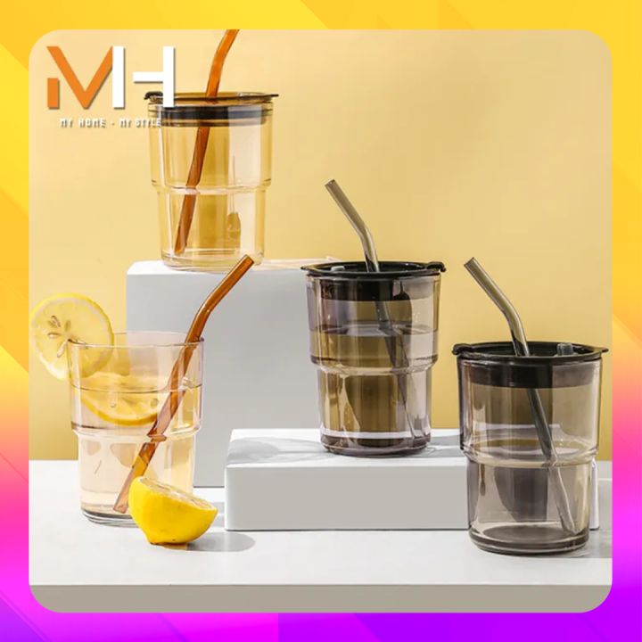 Mh Gelas Kaca Tumbler Aesthetic Sedotan 380 Ml Kaca Ware Cup Portable Travel Gelas Gelas 1745