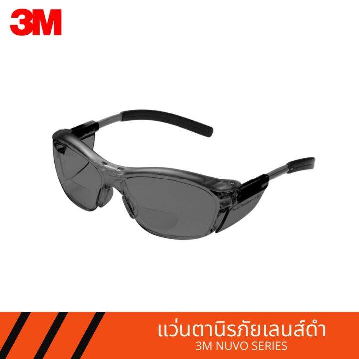 3m-รุ่น-11412-แว่นตากันกระเด็น-แว่นตานิรภัย-nuvo-เลนส์ดำ-กรอบเทา