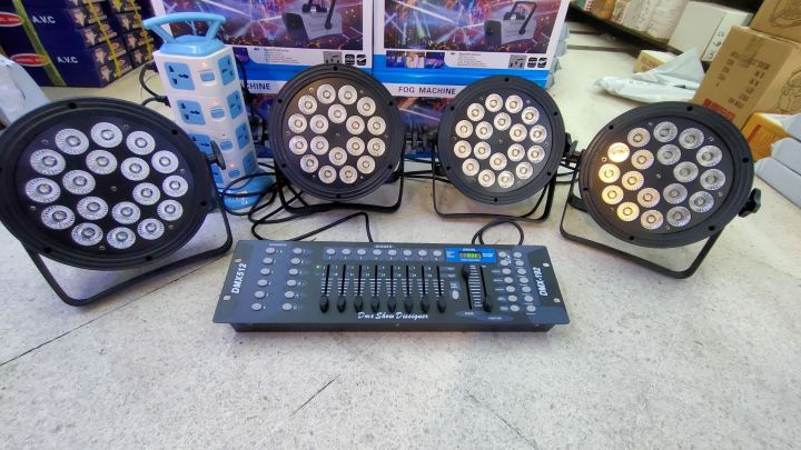 ไฟเวที-ไฟติดตั้งผับ-ชุดไฟเวทีพร้อมบอร์ดคอนโทรลdmx512-par-18led-4in1-rgbw-ไฟพาร์4ตัว-dmx512พร้อมใช้งาน