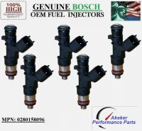 Set Of 5 Fuel Injector Nozzles For 2007 - 2014 Volvo- V40 V50 V60 V70 C30 C70 S60 S40 S80 XC60 XC70 2.5L 0280158096 8699450 8653891 30757534 หัวฉีด