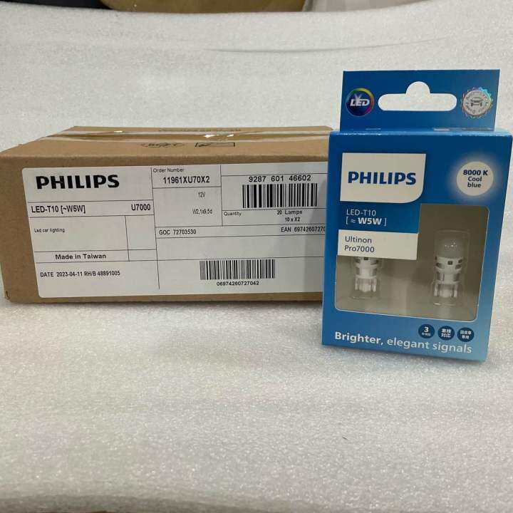 หลอดไฟ-ส่องป้าย-ไฟหรี่-1คู่-รุ่นใหม่-ปี-2023-philips-t10-led-w5w-ultinon-pro7000-8000k-แสงขาว