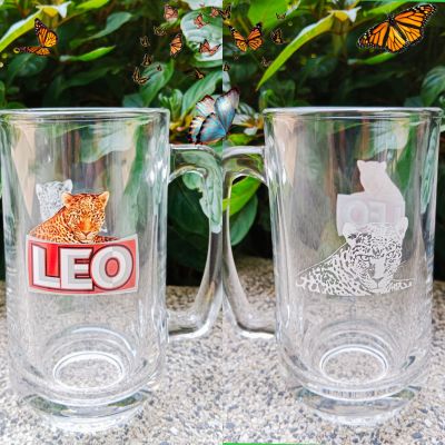 แก้วลีโอ LIO Beer Glass  แก้วเบียร์ลีโอ แก้วเบียร์  แก้ว ขนาดความจุ 350 ML (กว้าง 7 CM สูง 14 CM)  ลิขสิทธิ์แท้  Ocean Glass