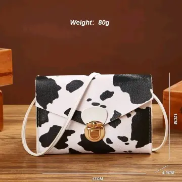 Mini Cow Pattern Push Lock Satchel Bag