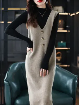 Shop Knit Vest Long Sleeved Dress with great discounts and prices