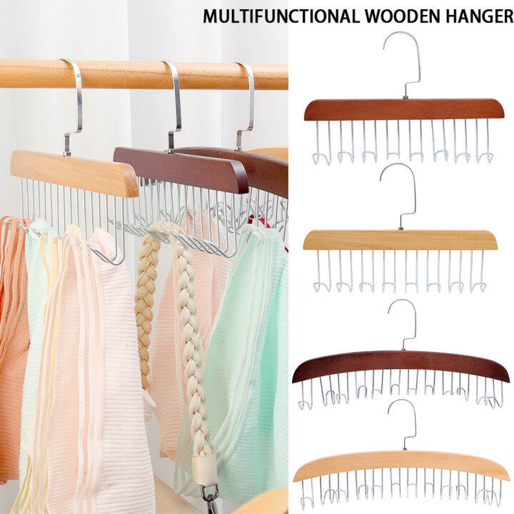 Multifunctional Wooden Hanger 8 Hook Women Storage Lingerie Suspender ...